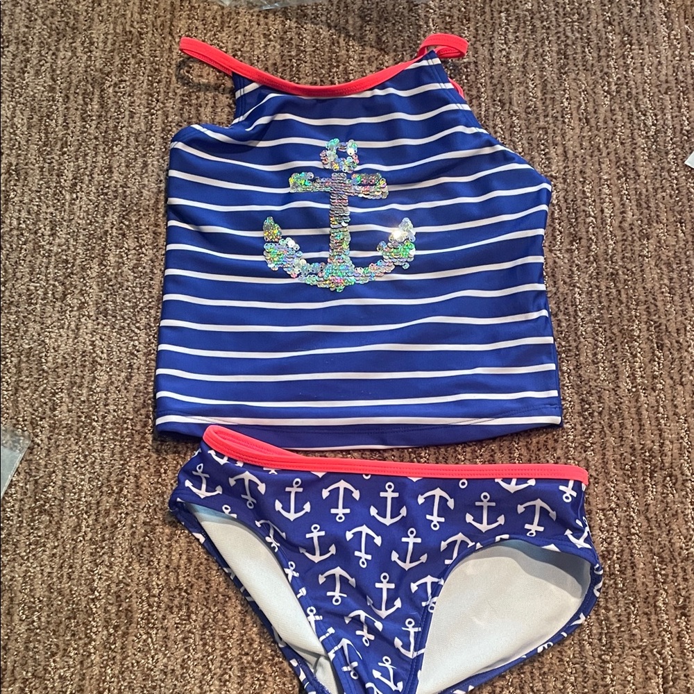 Cat & Jack Blue and White Striped Anchor Swim Set
